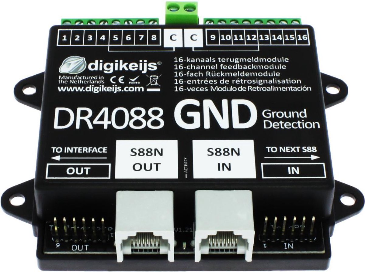 DR4088GND 16-kanaals s88N terugmeldmodule ground geschakelde ingangen