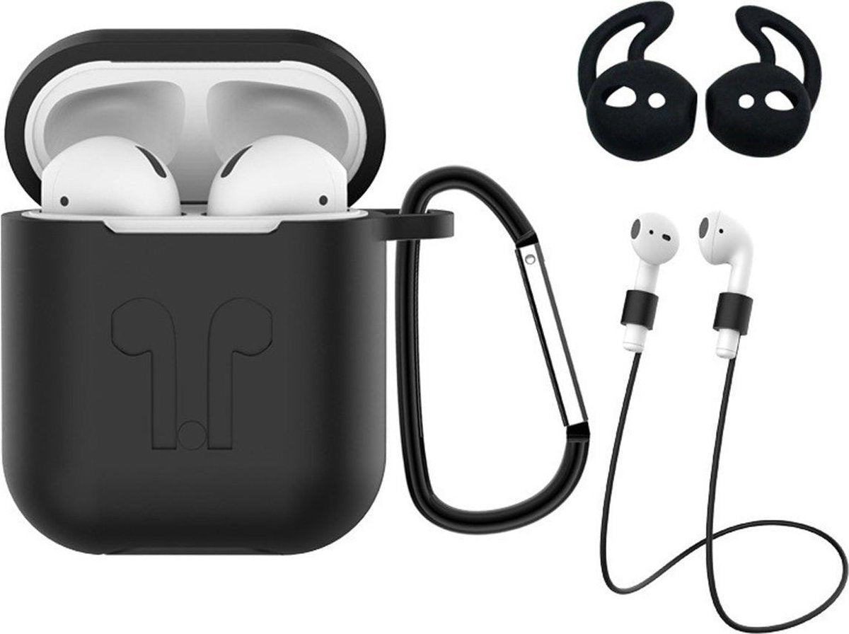 Hoesje voor Apple AirPods 1 Hoes Case 3-in-1 Siliconen Cover - Zwart