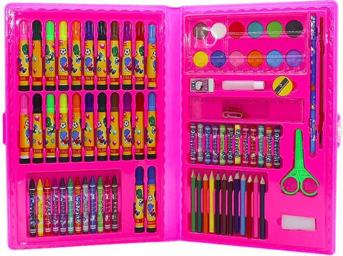 MIRO Tekenset Roze 86-Delig Kinderen Tekenen Tekenpakket Inclusief Koffer