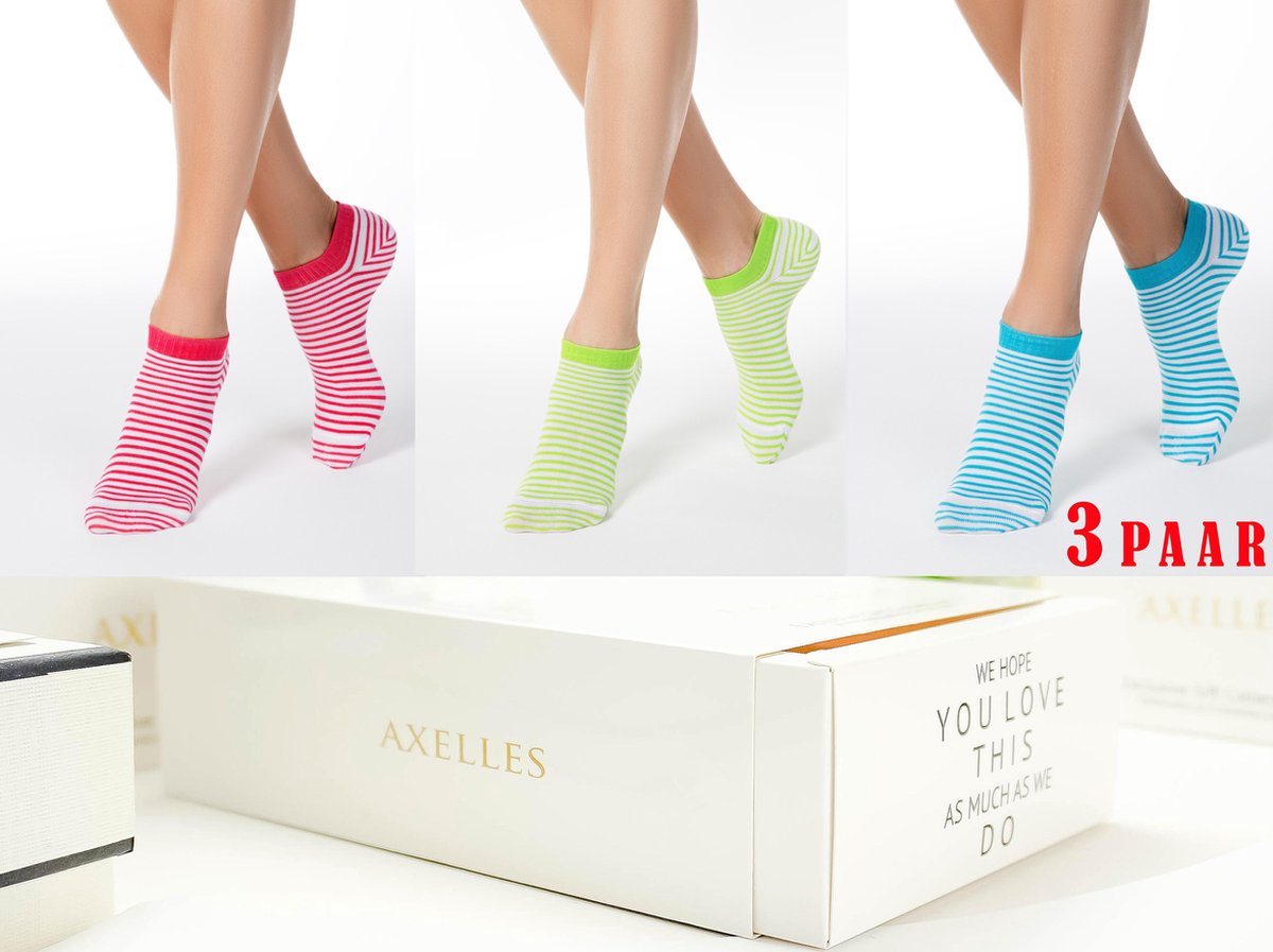 Sneakersokken gestreept uniseks 3-paar set