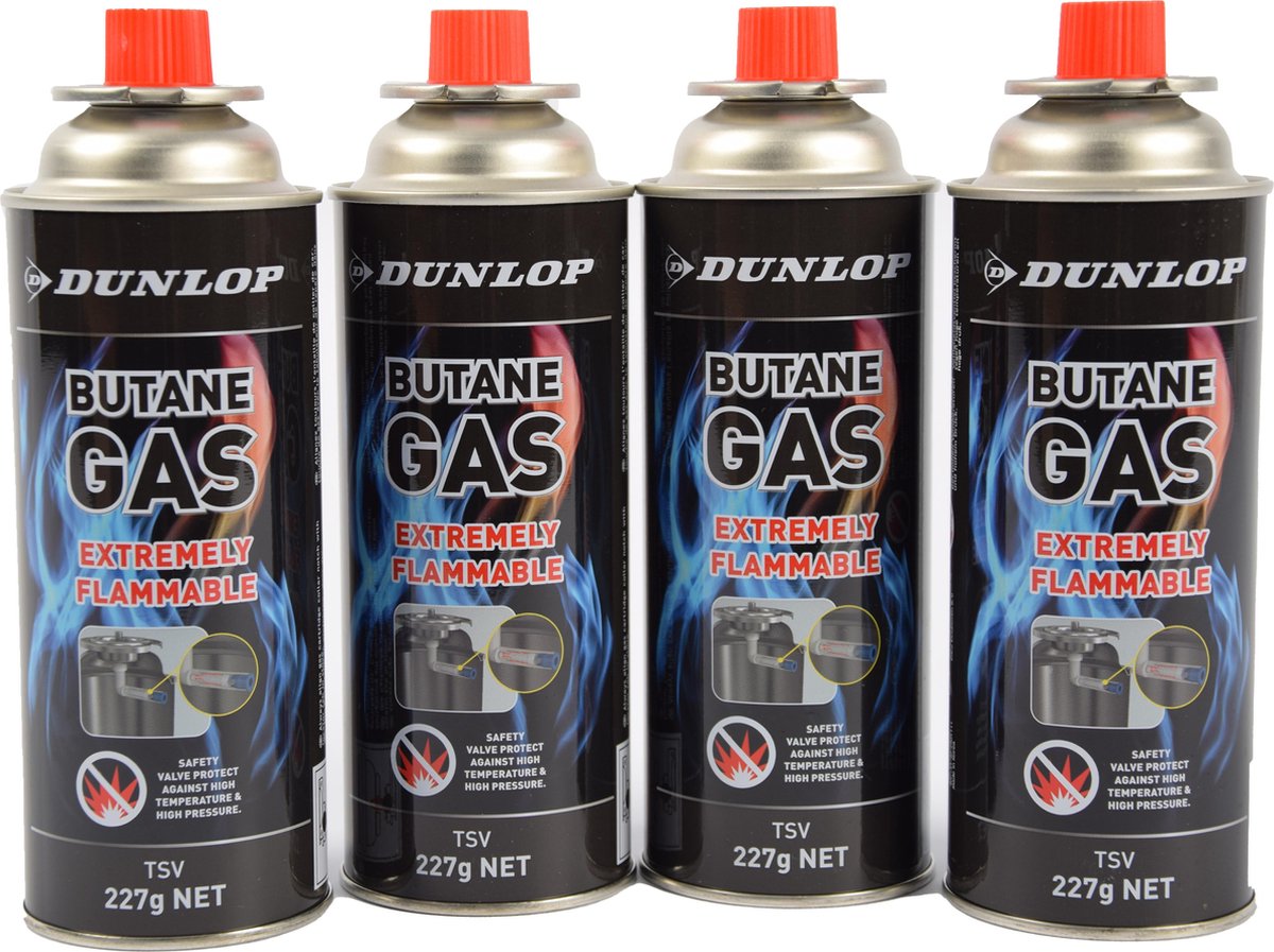 4x Dunlop Butaan gasflessen navulling butaan gas bussen voor kooktoestel 227 gram - Gasflesjes