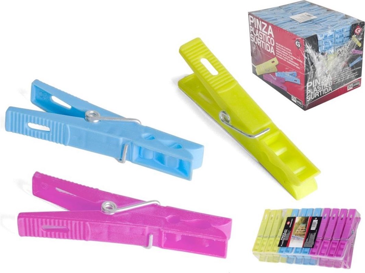 Wasknijpers kunststof in 3 kleuren set van 48 stuks