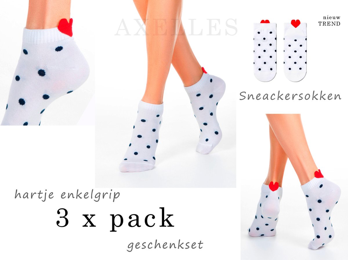 Sneakersokken hartje-grip enkelboord (gestipt)