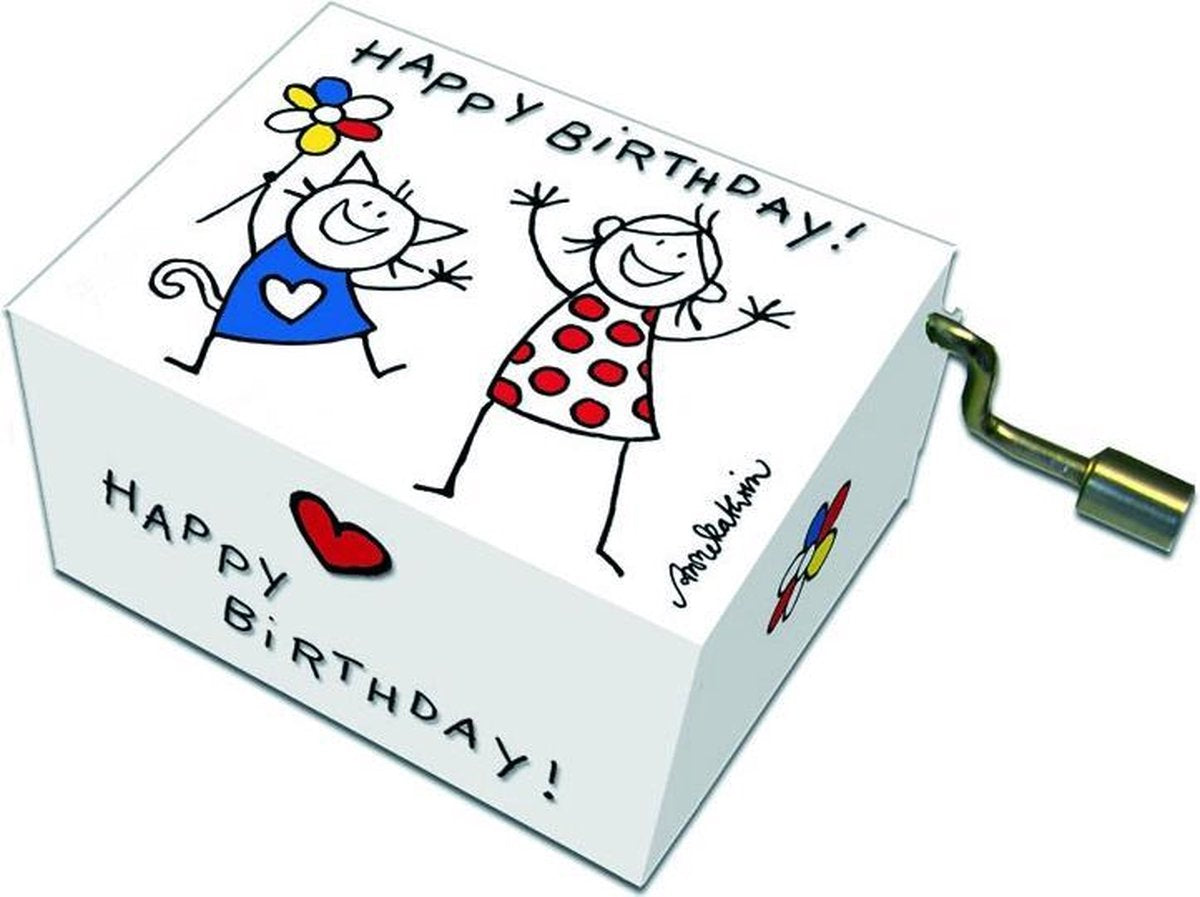 Fridolin Muziekdoosje: '' happy birthday'' kat en meisje