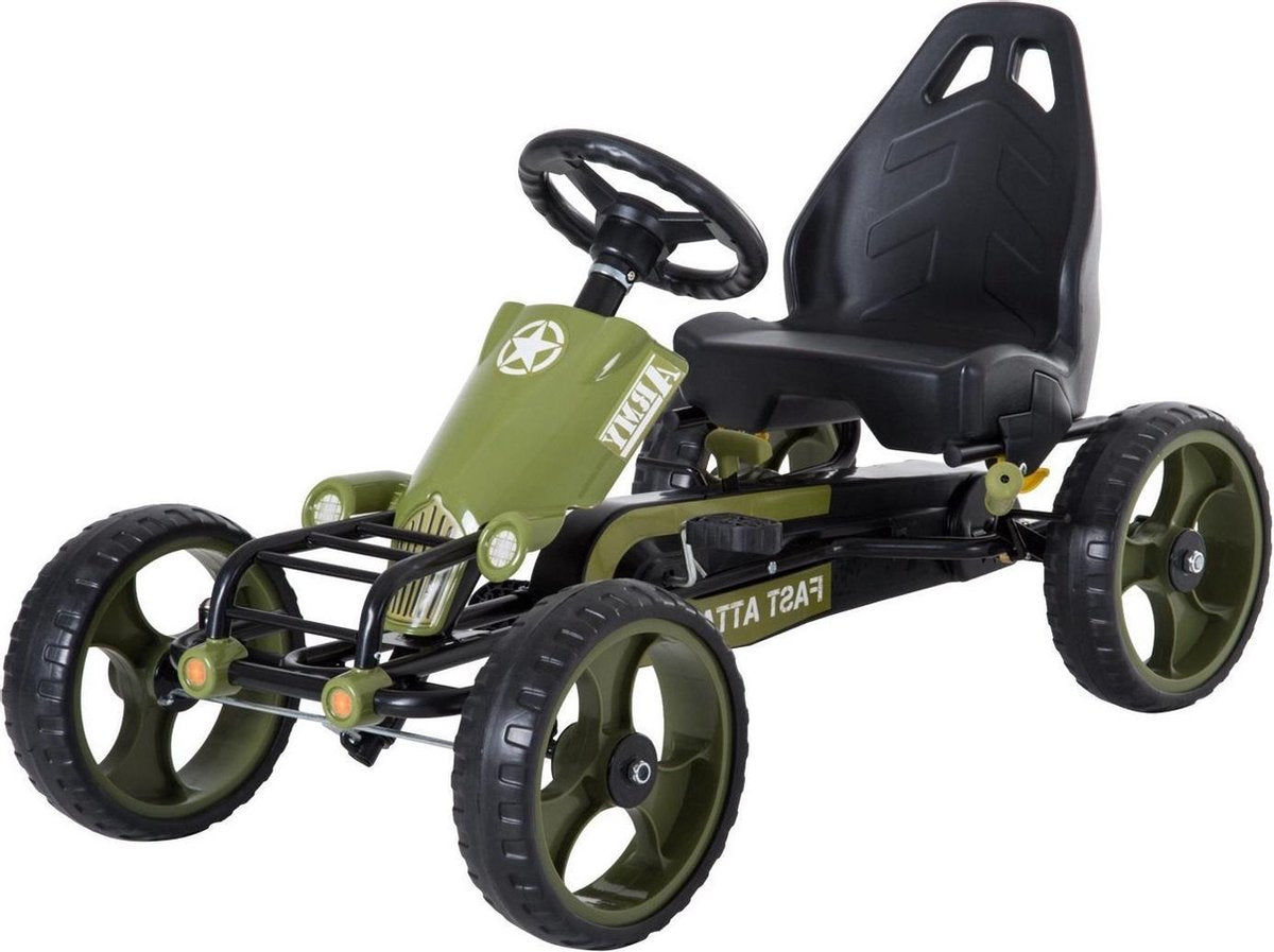 HOMCOM Skelter met pedalen en verstelbare zitting Army groen vanaf 3 jaar
