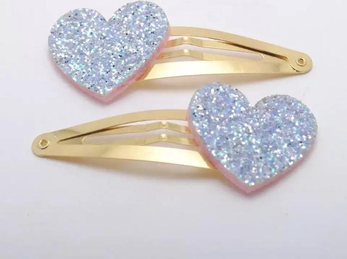 Haarspeldjes Glitter hartjes Blauw