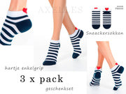 Sneakersokken hartje-grip enkelboord (gestreept)