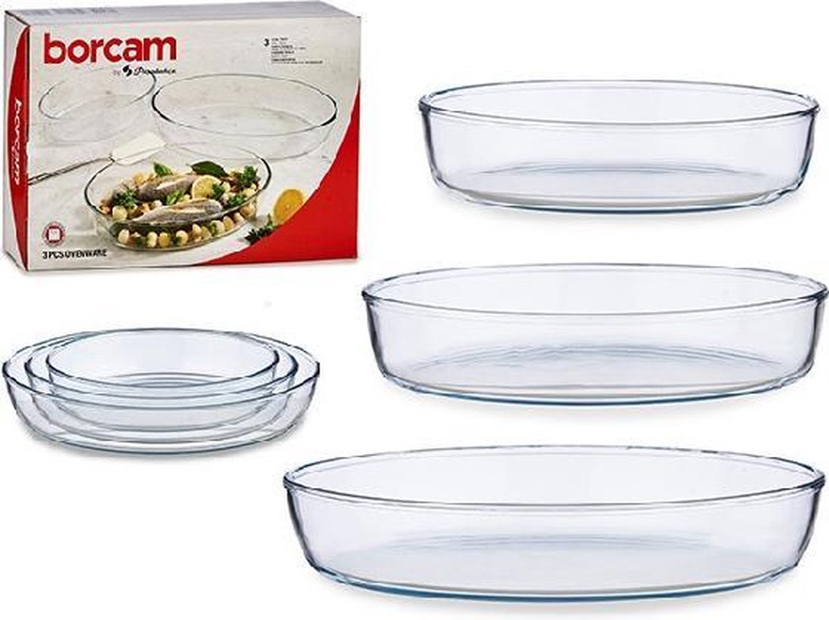 Set van trays Borcam Ovaalvormig Transparant (3 Onderdelen)