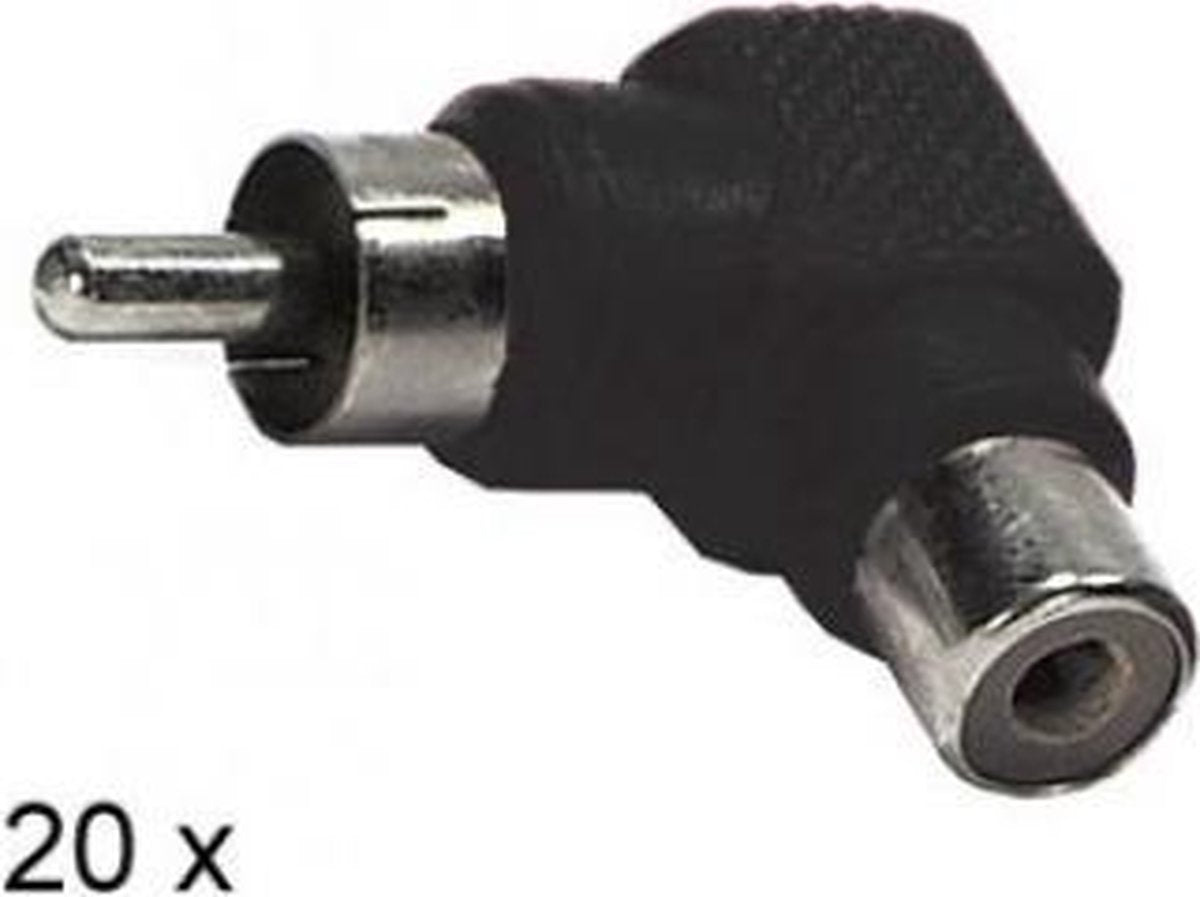RCA 90Â° conn. mannelijk>vrouwelijk ZWART 20 stuks