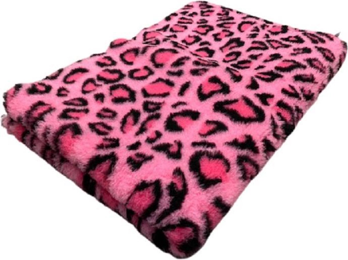 2 Stuks - Vetbed - Dierenmat - Dierenkleed - Benchmat - Puppykleed - Luipaard Fuchsia - Latex Anti Slip 75 x 50 cm - Machine wasbaar