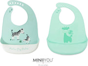 2 stuks - Siliconen slabbetjes met opvangbak - Zebra giraf mintgroen - baby en peuter - BPA vrij - wasbaar