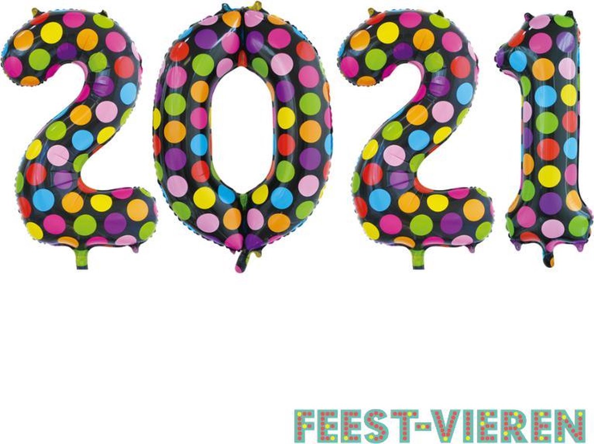Folieballon 2021 stippen 86cm | Oud & Nieuw Versiering | Nieuwjaar ballonnen