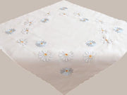 Tafelkleed - wit - met Gerbera bloemen in blauw en wit