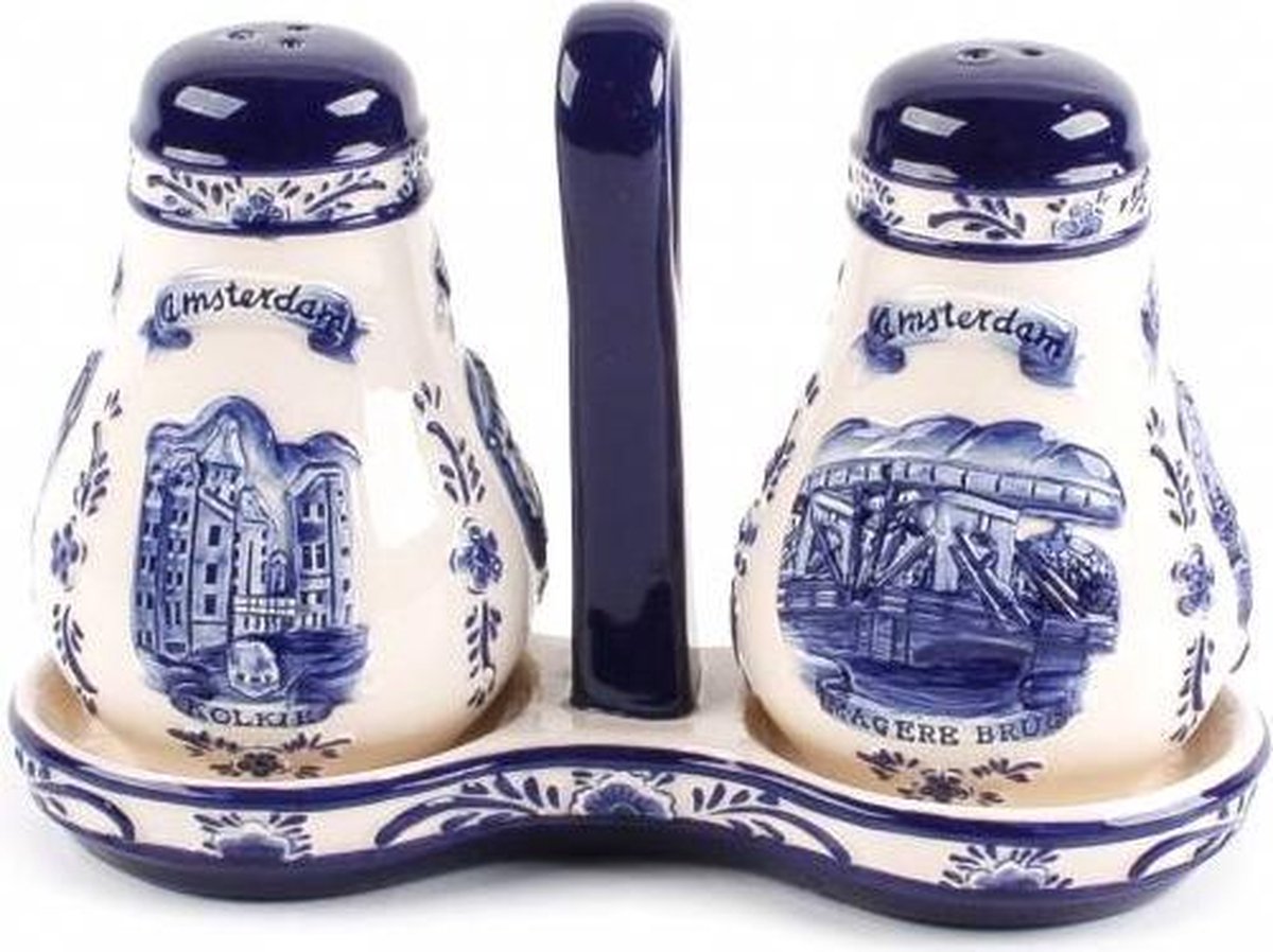 Delfts Blauw Embossed Peper En Zout Amsterdam - Souvenir