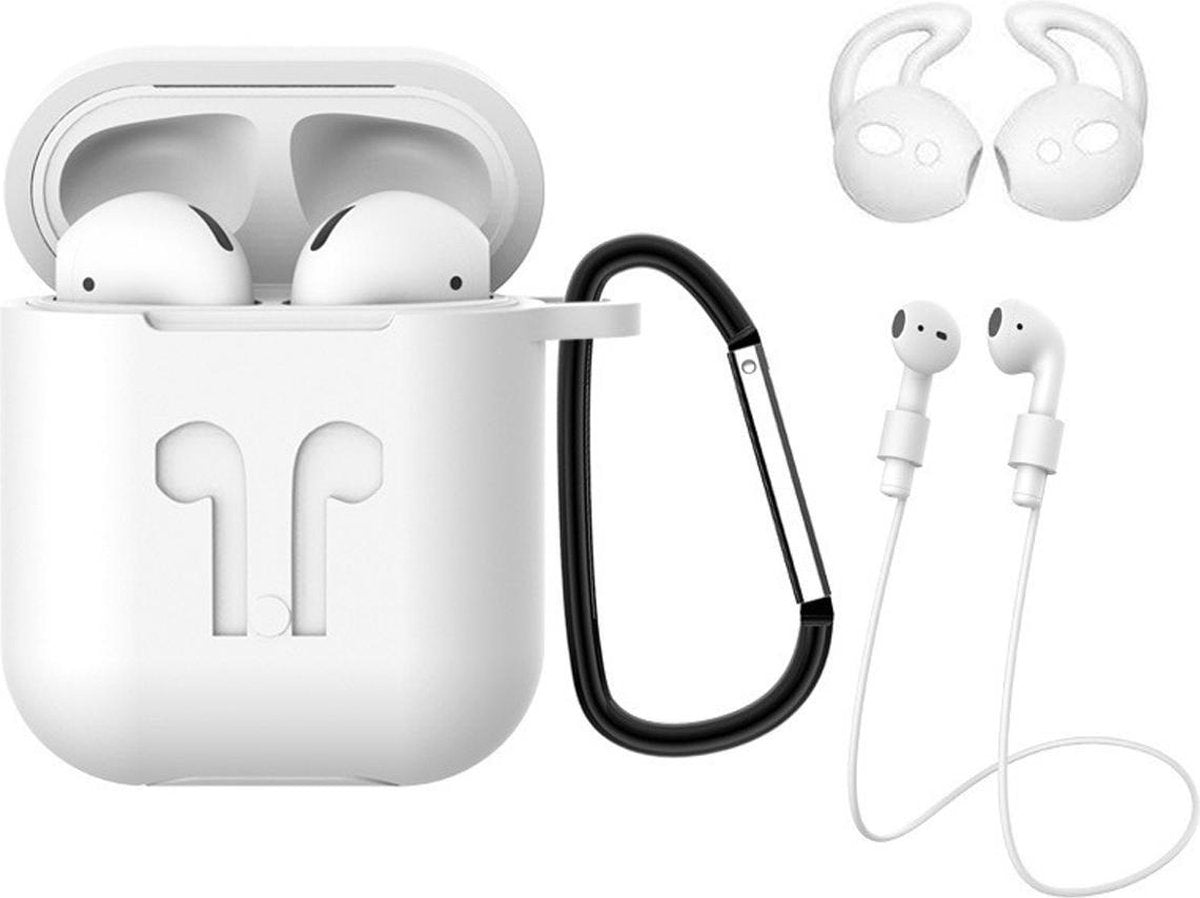 Hoesje voor Apple AirPods 1 Hoes Case 3-in-1 Siliconen Cover - Wit