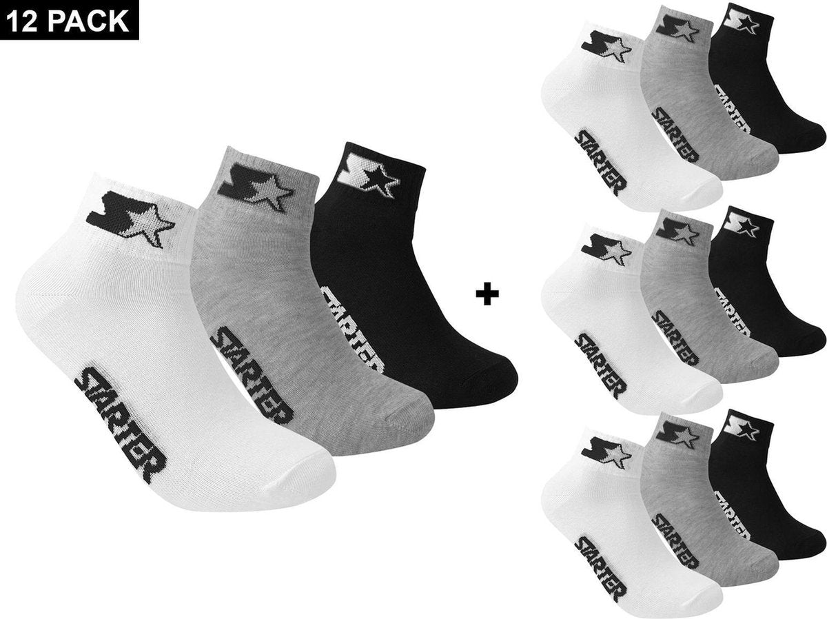 Starter - 12-Pack Quarter Socks - Grijs/Wit/Zwart - Algemeen - maat  35 - 38