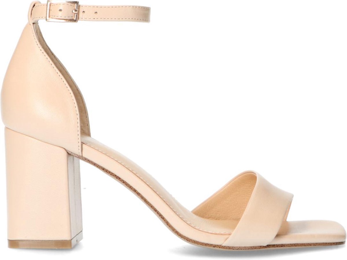 Manfield - Dames - Beige leren sandalen met hak - Maat 39