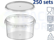 250 x Plastic vershoudbakjes met deksel - 480 ml - rond ø118mm - transparant - geschikt voor diepvries