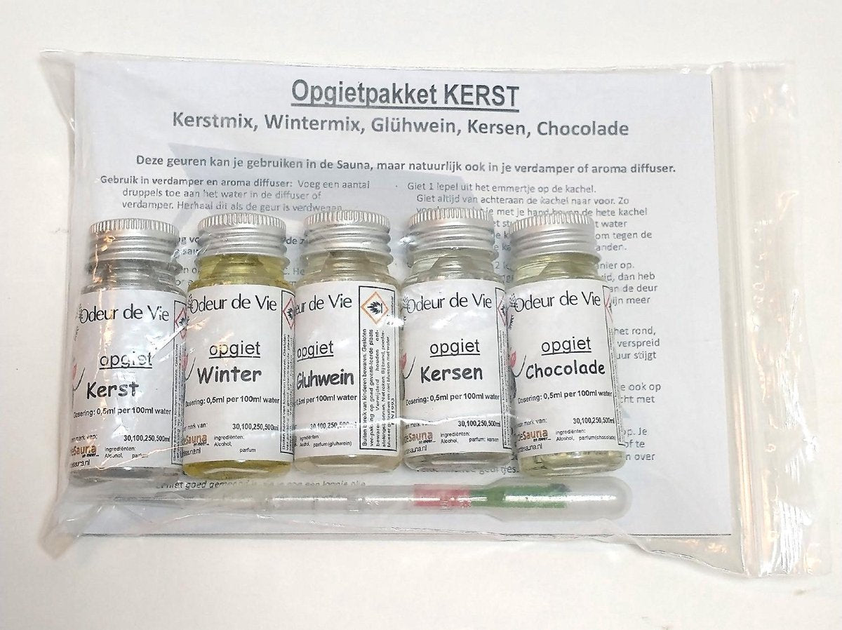 Cadeaupakket Saunageur opgiet: 5x Kerst 30ml. Met minicursus opgieten