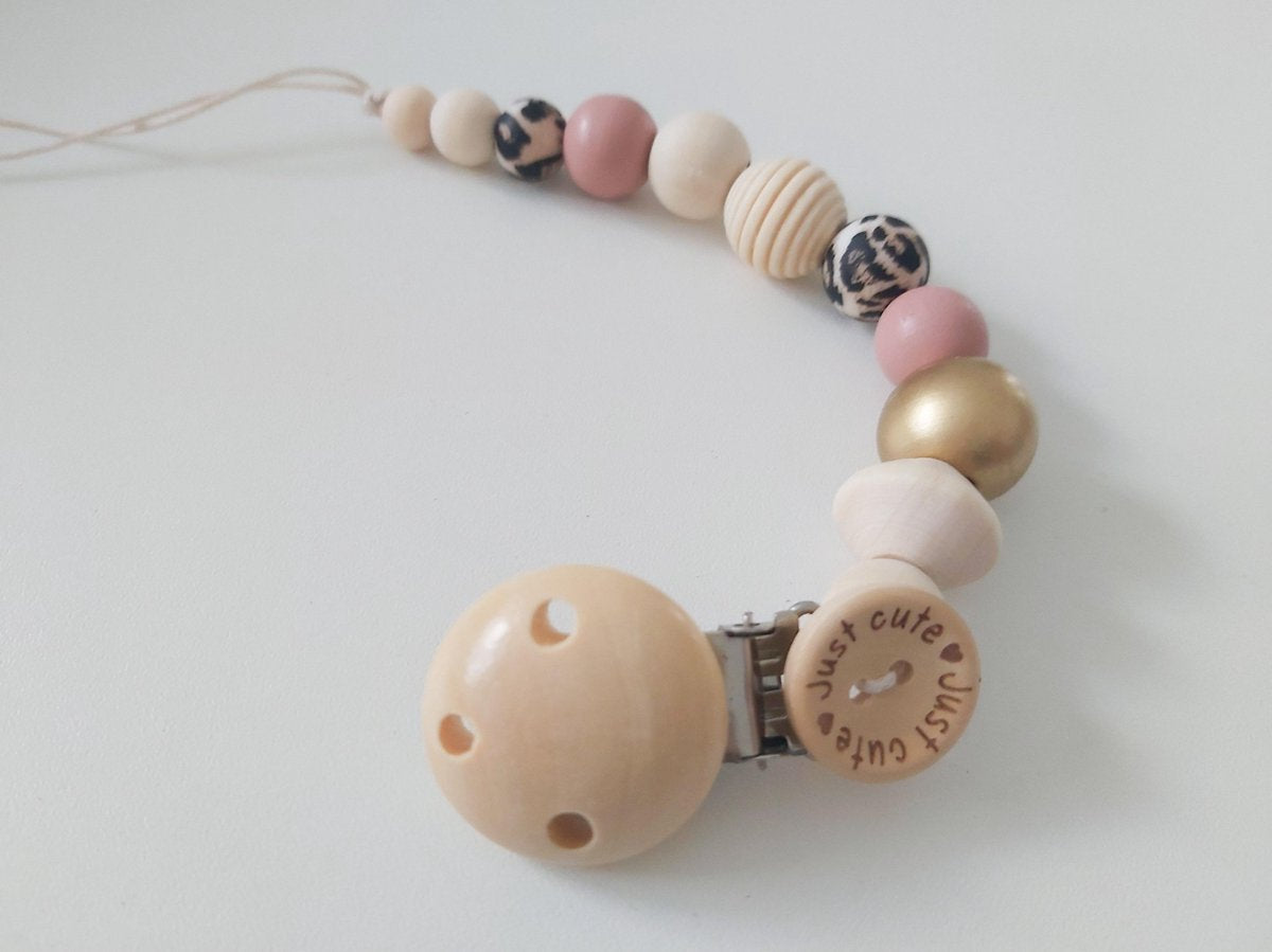Speenkoord - Just Cute - roze - goud - luipaard - meisje - kraam cadeau - Jade