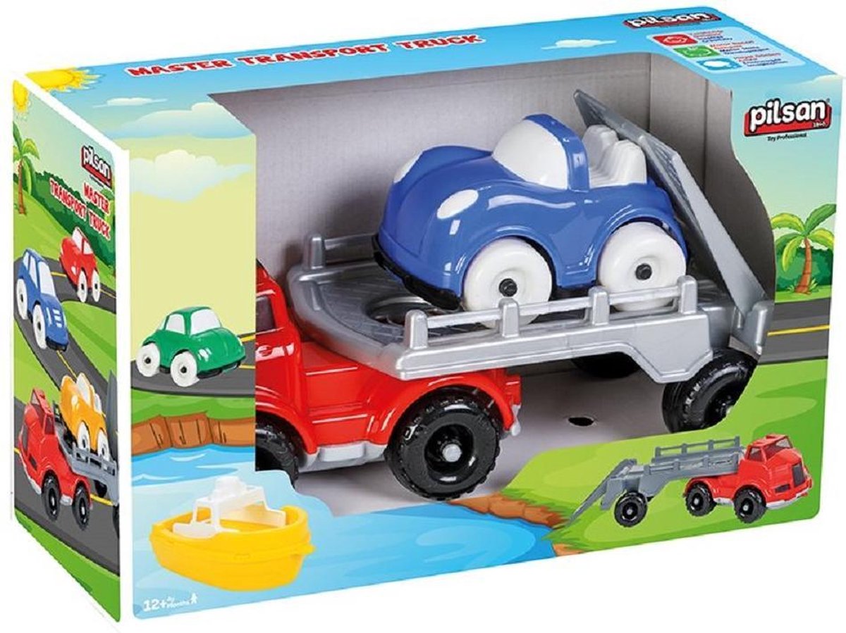 Pilsan-Transportwagen Rood-2+ Jaar-Educatief-Blauw Auto-Non Toxic