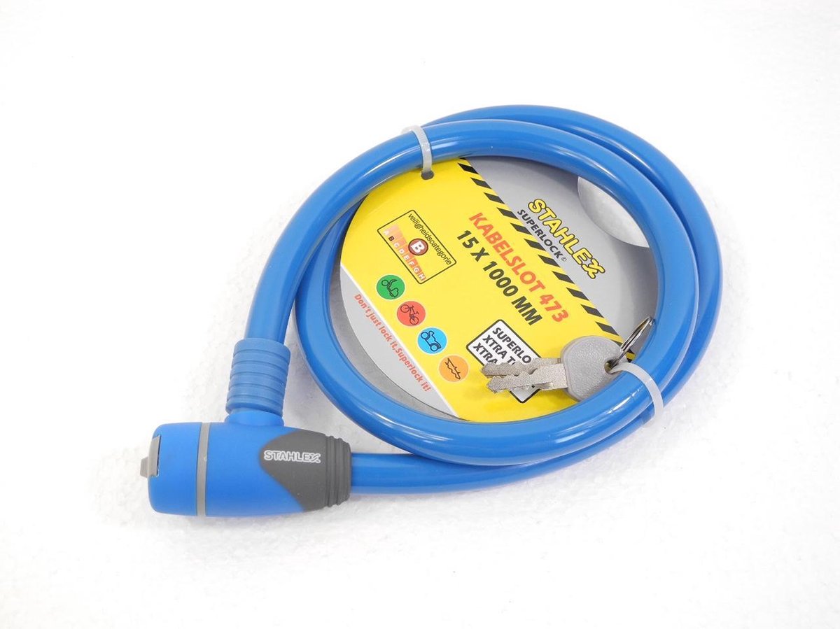 Stahlex Ø15mm / 100cm 375g Fietsslot Kabelslot moi veilig en duurzaam blauw