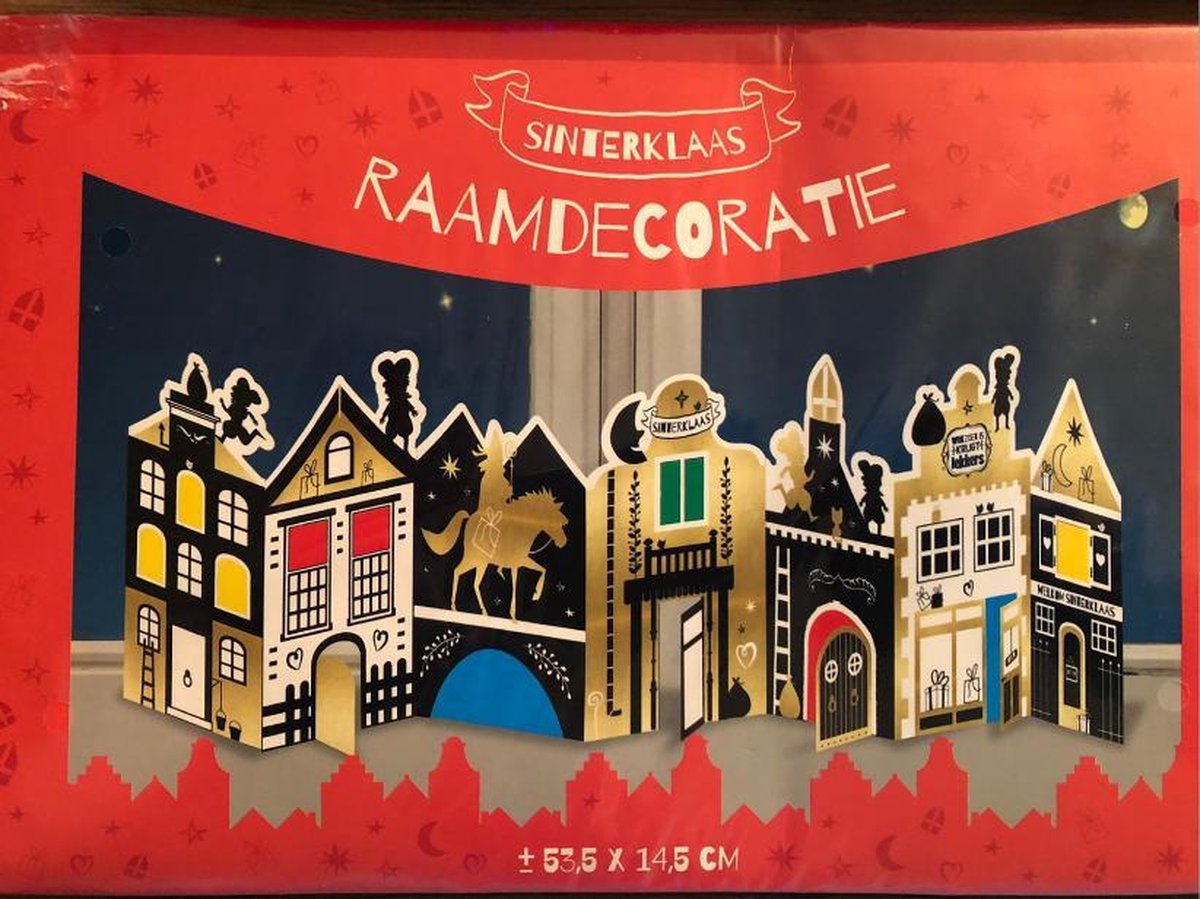 sinterklaas raamdecoratie leuke sinterklaas huisjes 53.5 cm x 14.5 cm - versier zelf je huisje met leuke kleurencrepepapier