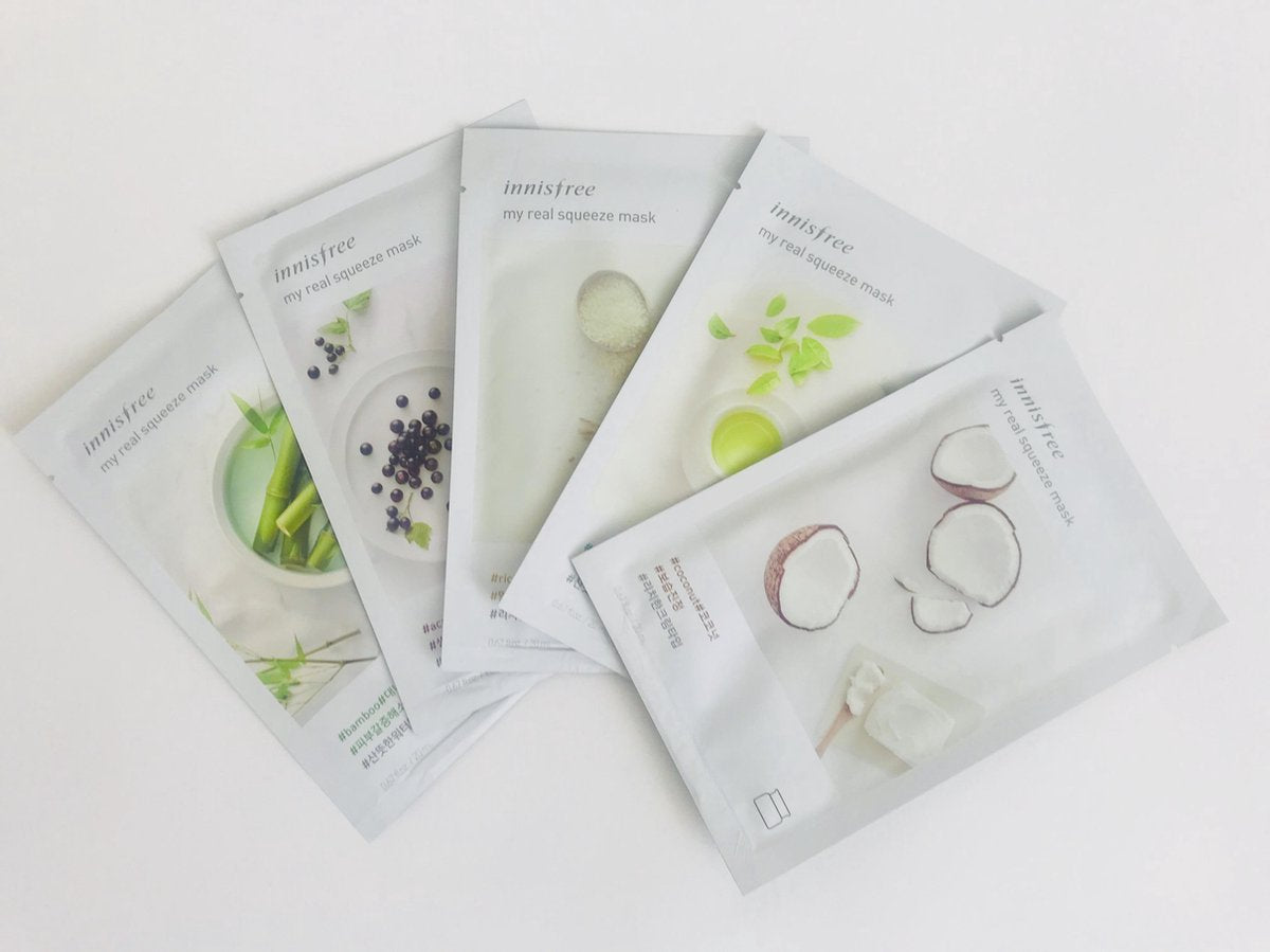 5x Gezichtmasker mix voor de droge huid - 5 verschillende sheet masks van Innisfree