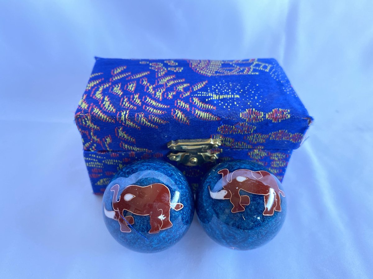 Meridiaankogels met blouwe & bruin Olifanten motief 3.5cm van cloisonne (een techniek van emailleren)