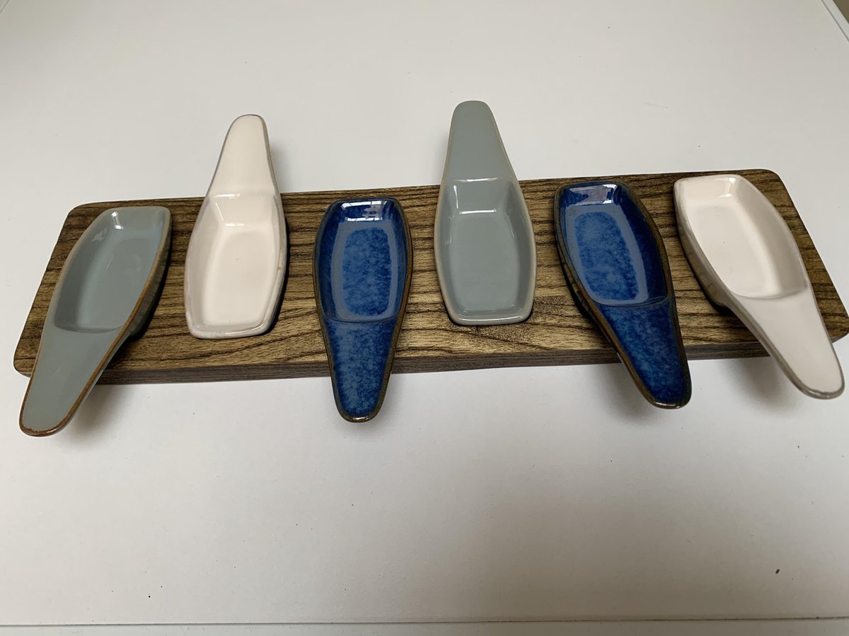 Appetizer set - keramiek - 6 schaaltjes -met houten plankje- Moederdag