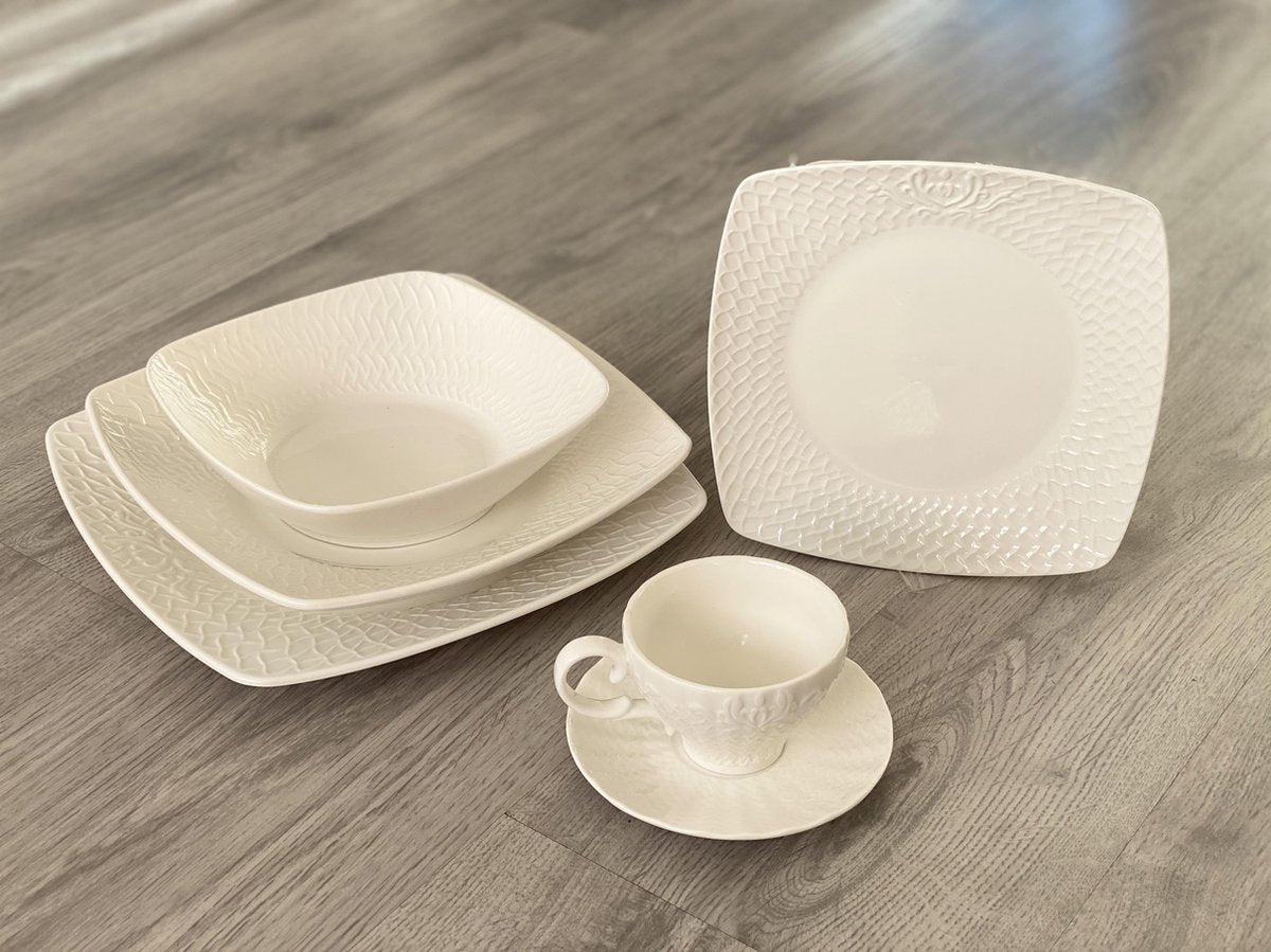 Vierkant Serviesset Witte Steinmeijer porselein serviesset - 6 personen - 36 delig