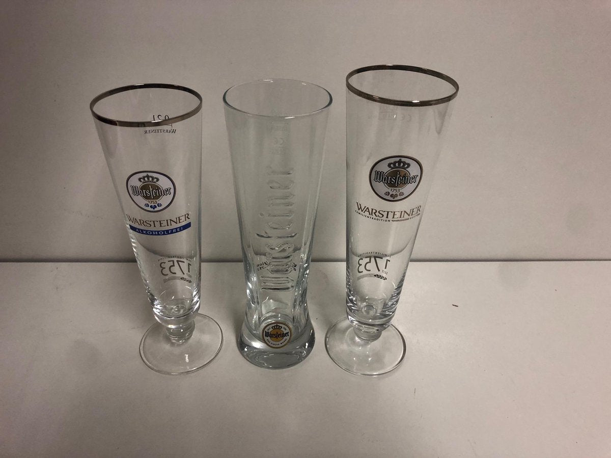 Warsteiner bierglas set 3 stuks bierglazen 1 x alcoholfrei + 2 x pilsglas