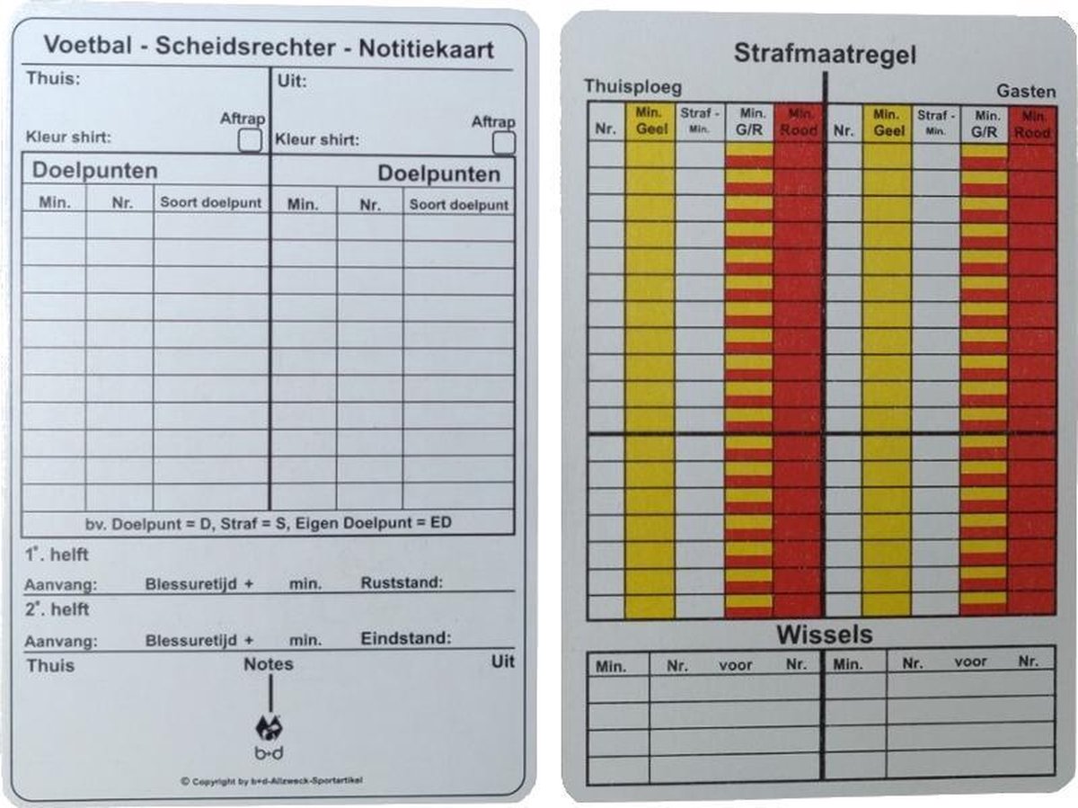 Spelnotitiekaarten scheidsrechter - nederlands - 50 stuks