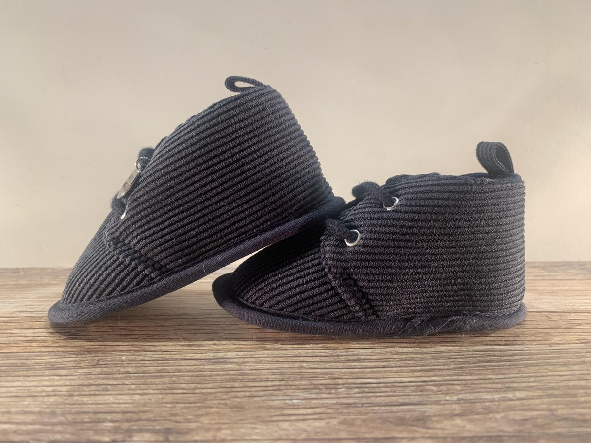 Babyschoentjes - Zwart - Ribstof - Antislip - 7-12 maanden - Baby