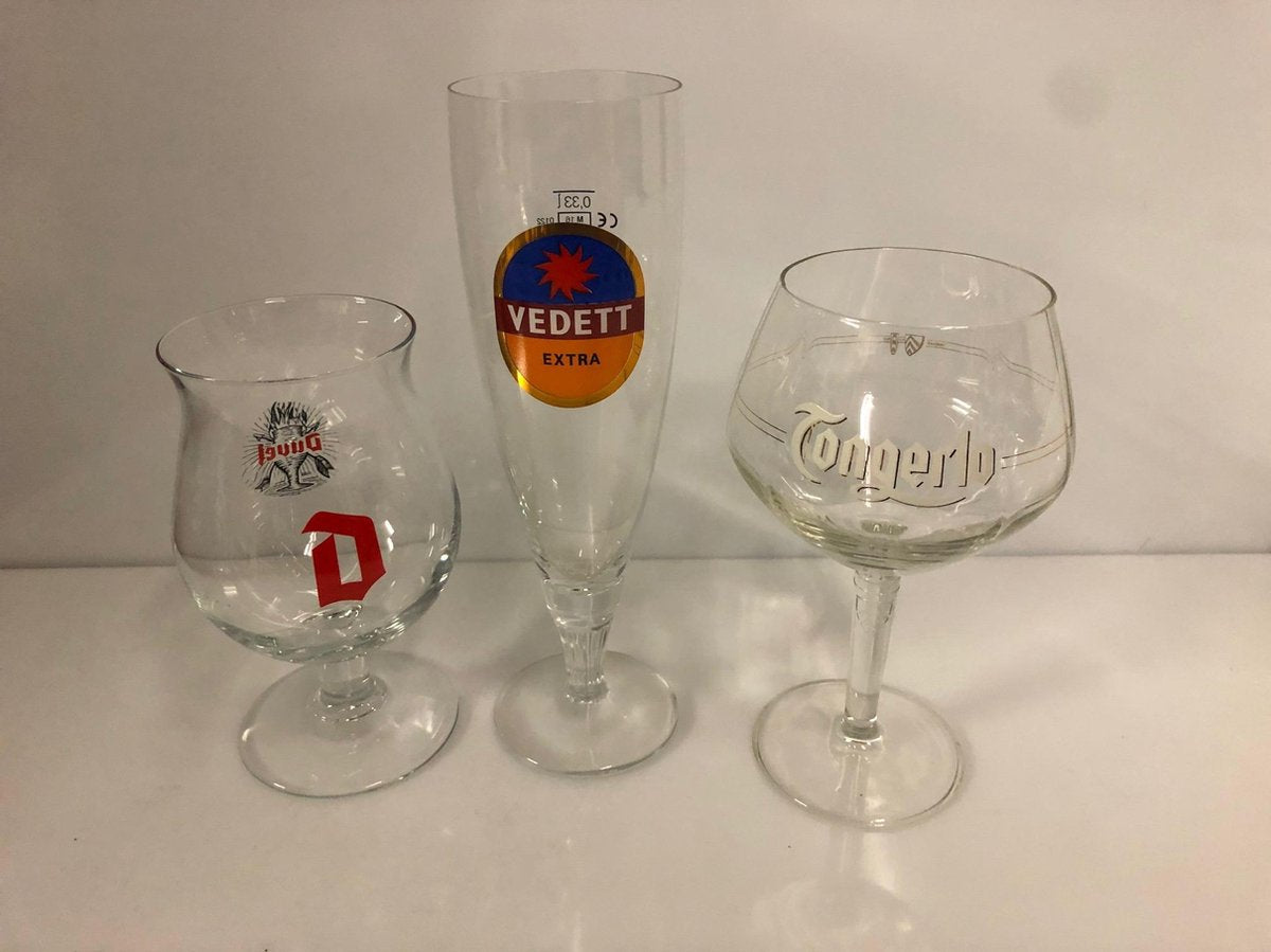 Bierglazen trio Tongerlo Duvel Vedett speciaalbier vader mannen vaderdag 3 stuks