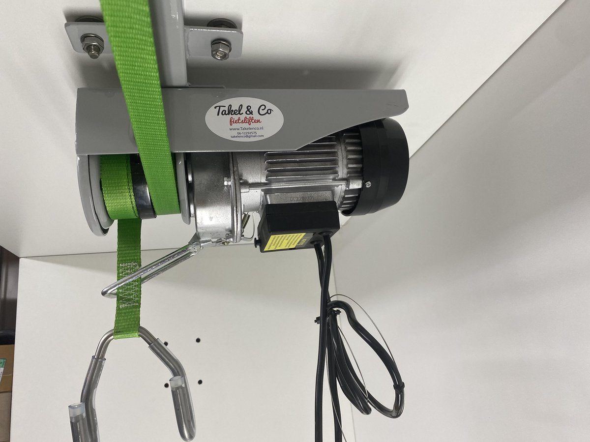 Electrische Fietslift grijs met groene hijsbanden 125kg met CE-Keur certificering