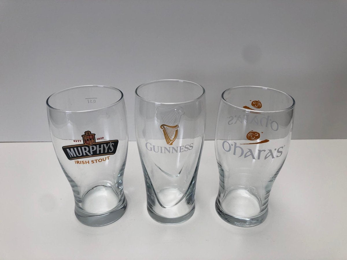 3 x 1/1 pint (50cl) irish beer bierglas bierglazen guinness murphy's o'hara