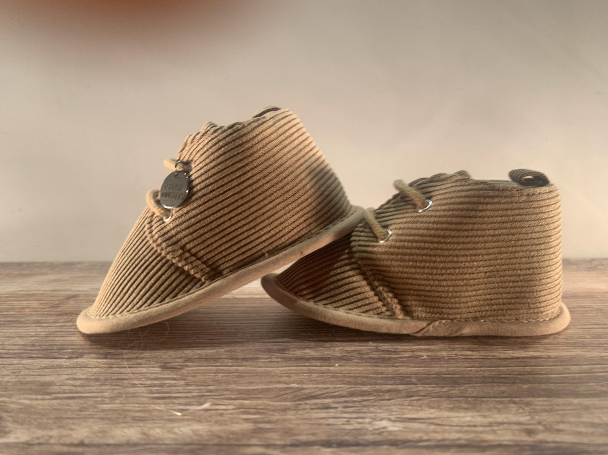 Babyschoentjes - Bruin - Ribstof - Antislip - 7-12 maanden - Baby