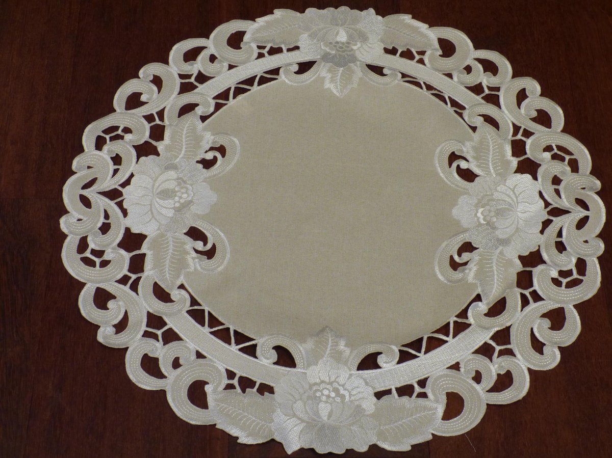Tafelkleed serie - Linnenlook - Creme met bloem - Vierkant 110 x 110 cm