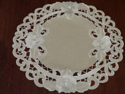 Tafelkleed serie - Linnenlook - Creme met bloem - Vierkant 110 x 110 cm
