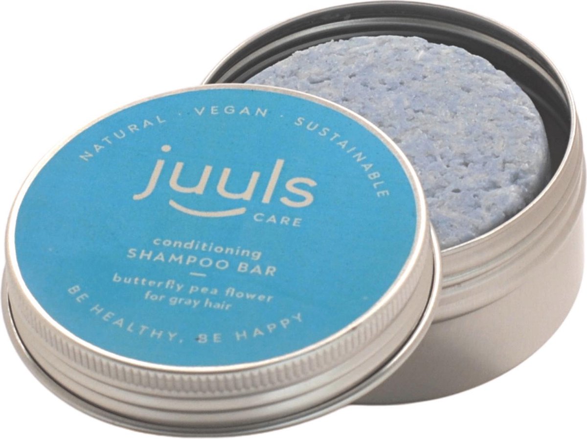 Juuls Vegan Care -  Shampoo Bar In Blik - Zilvershampoo - Butterfly Pea Flower - Vermindert Gele Gloed  - Geen Sulfaten - Geen Parabenen - Halal - Plastic Vrij - Zero Waste - 75 gr - Gratis Verzenden