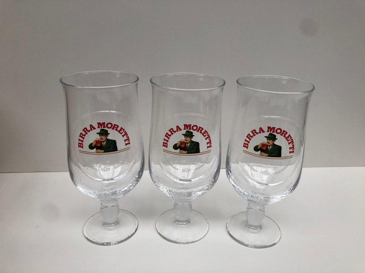 birra moretti bierglas 3x 25cl bierglazen op voet bier glas glazen