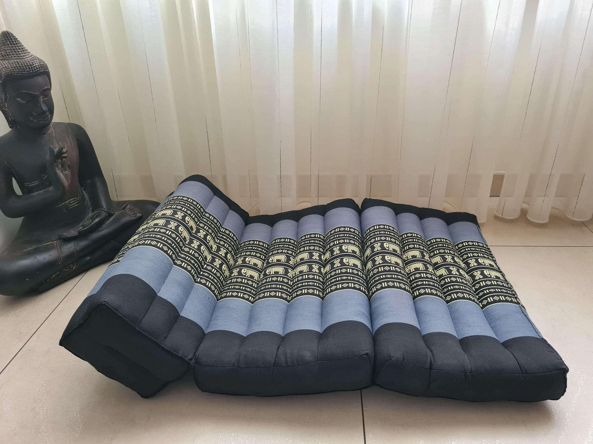 Yoga meditatie kussen mat - Yoga kussen opvouwbaar – Steunkussen – Meditatie kussen opvouwbaar - Kapok – Yogamat opvouwbaar – 70x50 cm - Grijs/Zwart
