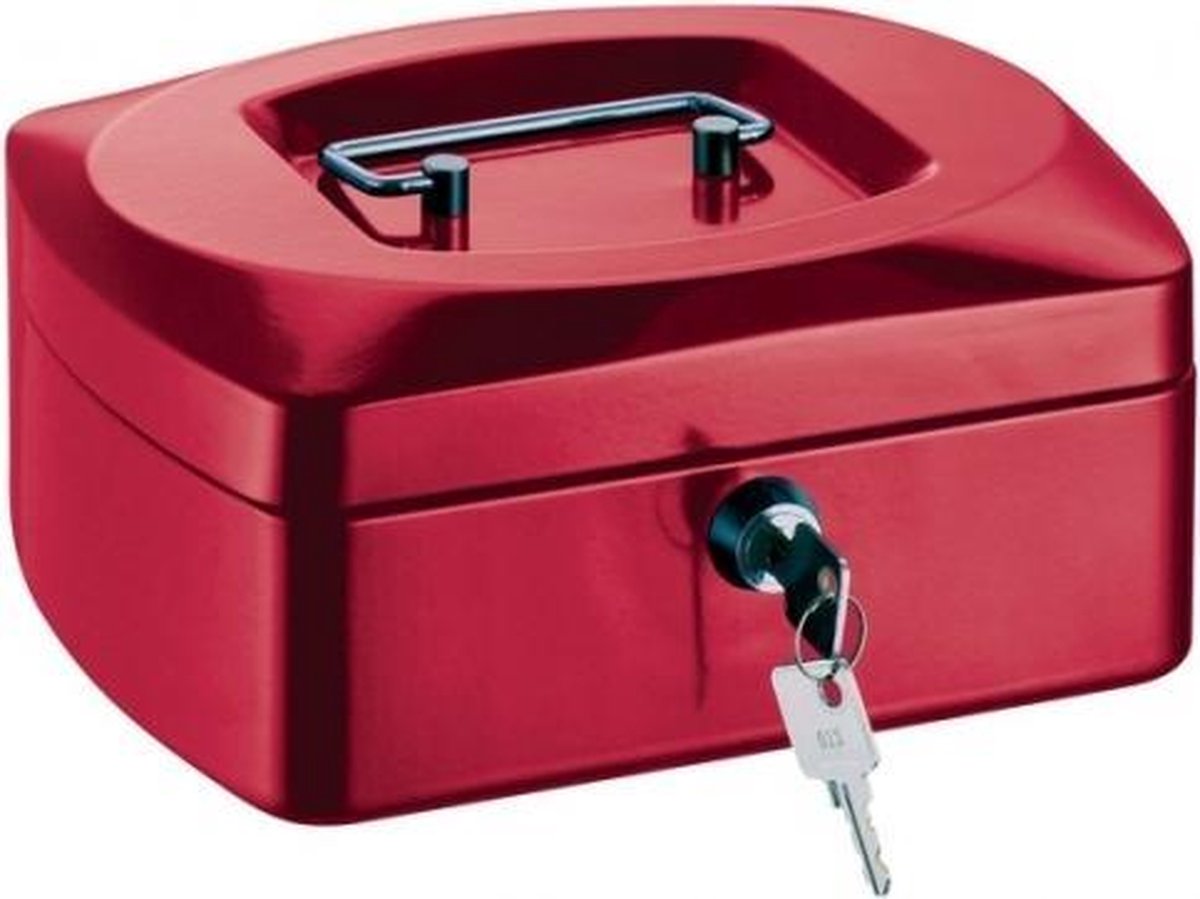 Rood geldkistje met 8-vaks binnenbak 16 x 12 cm