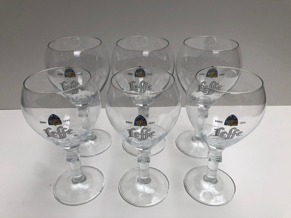 6x Leffe bierglas (3x 25cl + 3x 33cl) bierglazen speciaalbierglas op voet Bokaal bier glas glazen