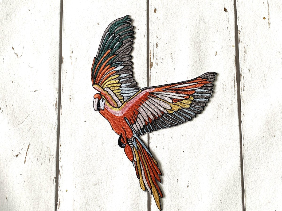 MixG | Grote Applicatie / Patch / Naai embleem (29 x 19 cm) | Papegaai / Vogel| Vrouw / Meisje