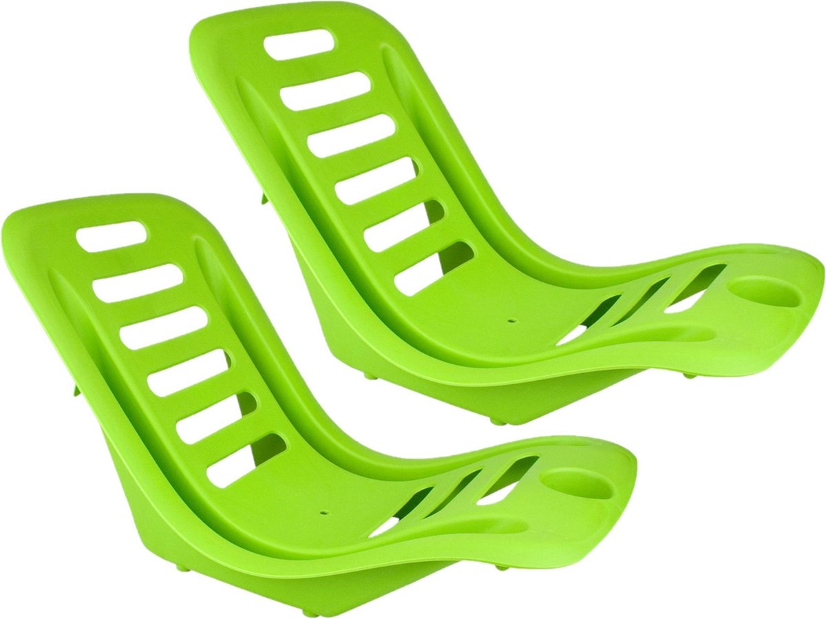 Set van 3x stuks kunststof strand kuipstoel met bekerhouder lime groen voor volwassenen - Stapelbare campingstoel