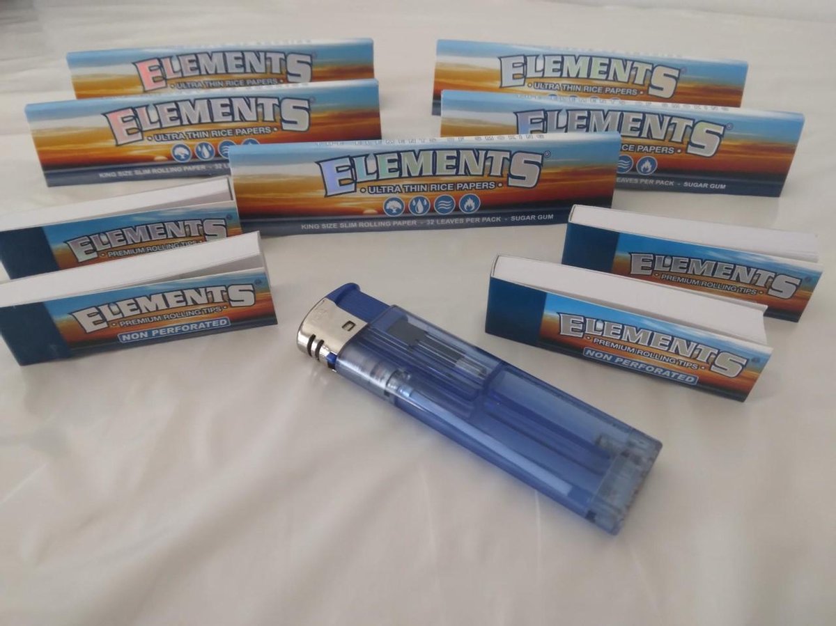 Elements Lange Vloei 5-Pack + 4 x 50 Elements Tips + 1 Aansteker