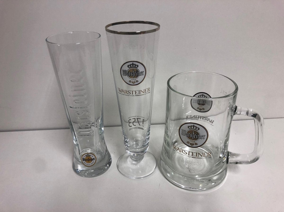 Warsteiner bierglazen set 3 stuks 2 x bierglas 25cl & 1 x bierpul 50cl