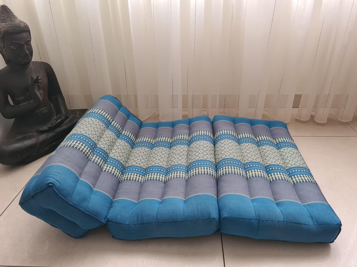 Yoga meditatie kussen mat - Yoga kussen opvouwbaar – Steunkussen – Meditatie kussen opvouwbaar - Kapok – Yogamat opvouwbaar – 70x50 cm - Blauw/grijs